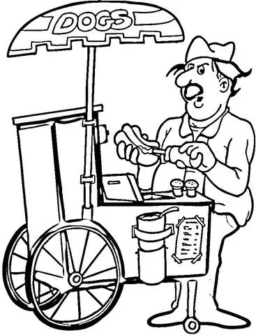 Hot Dog Seller coloring page | Super Coloring