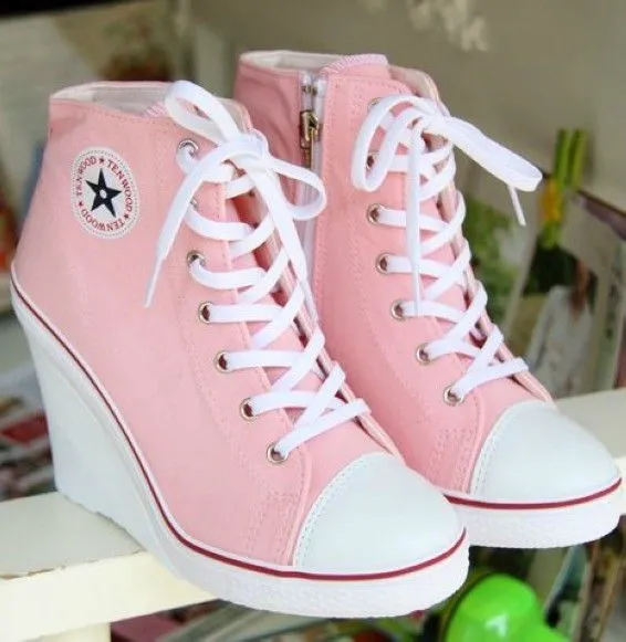 Hot pastel pink wedge ankle boots, pink sneaker wedge ankle boots ...