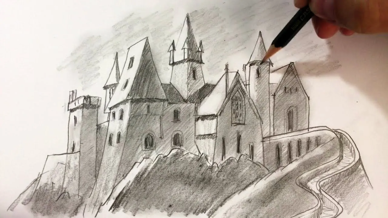 How to Draw a Medieval Castle for Kids Very Easy Step by Step (10 to 14  years) - YouTube