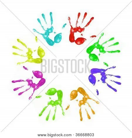 Huellas de manos pintadas Fotos stock e Imágenes stock | Bigstock