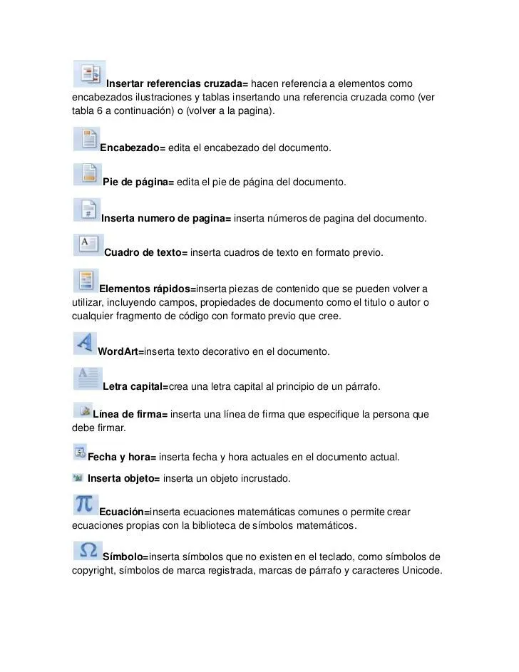 Iconos de la barra de insertar en microsoft word | Microsoft word, Clase de  informática, Iconos de word