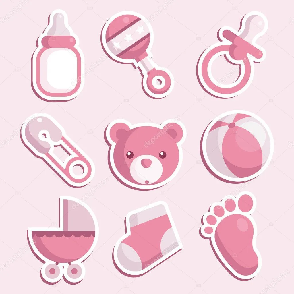 iconos de la ducha de bebé rosa — Vector stock © Mictoon #