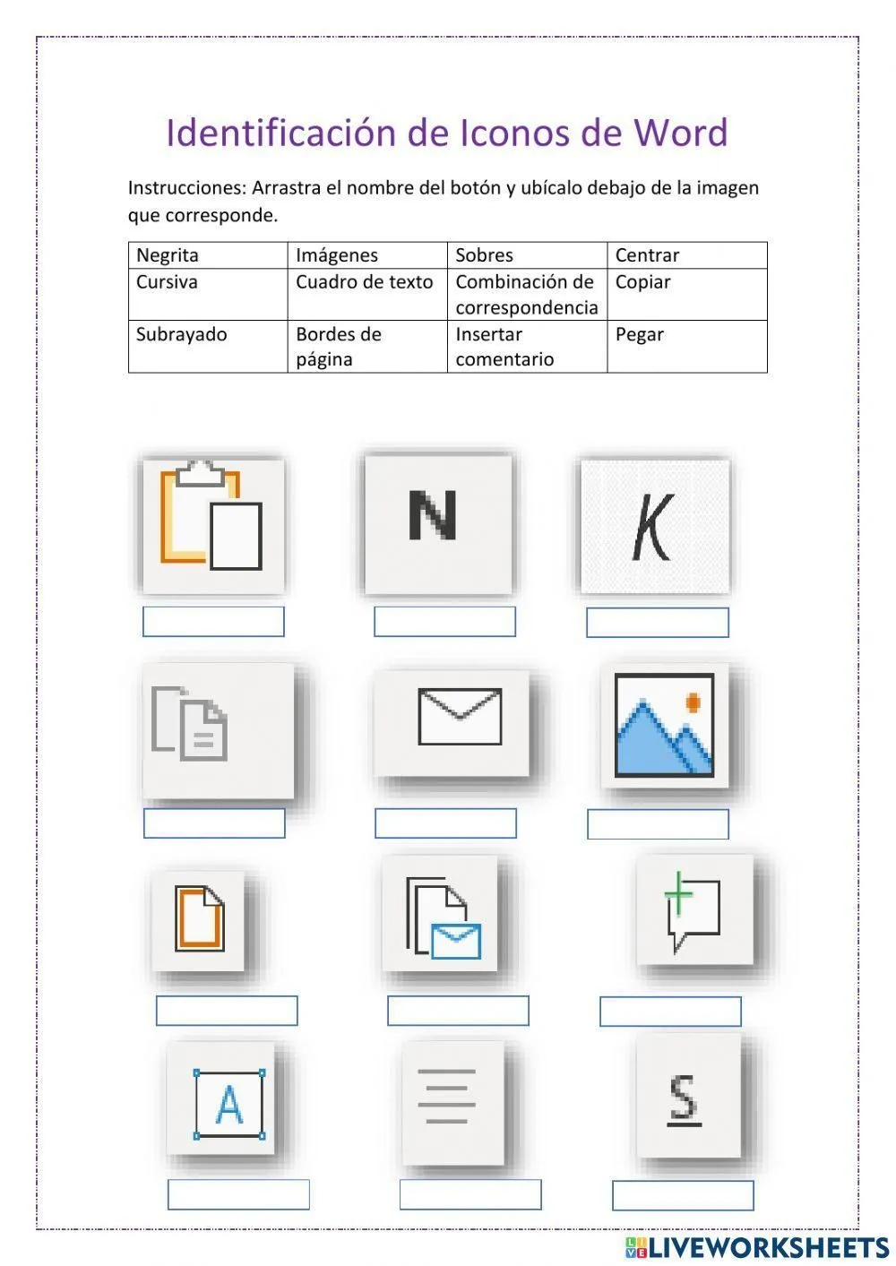 Iconos de Word exercise | Live Worksheets