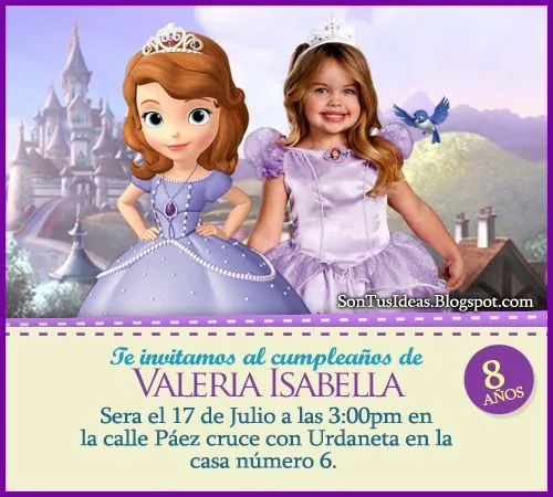 Son Tus Ideas: La princesa Sofía - Invitación