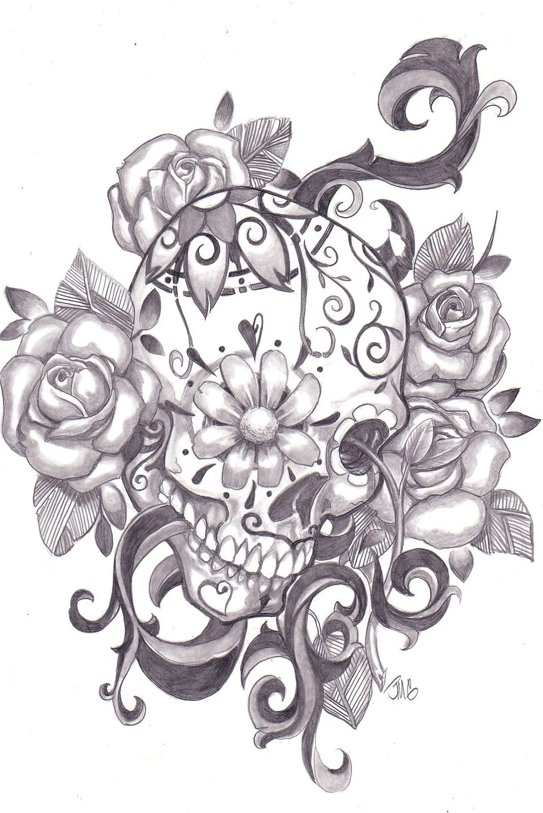 Ideas para tu tattoo: Calavera mejicana entre rosas