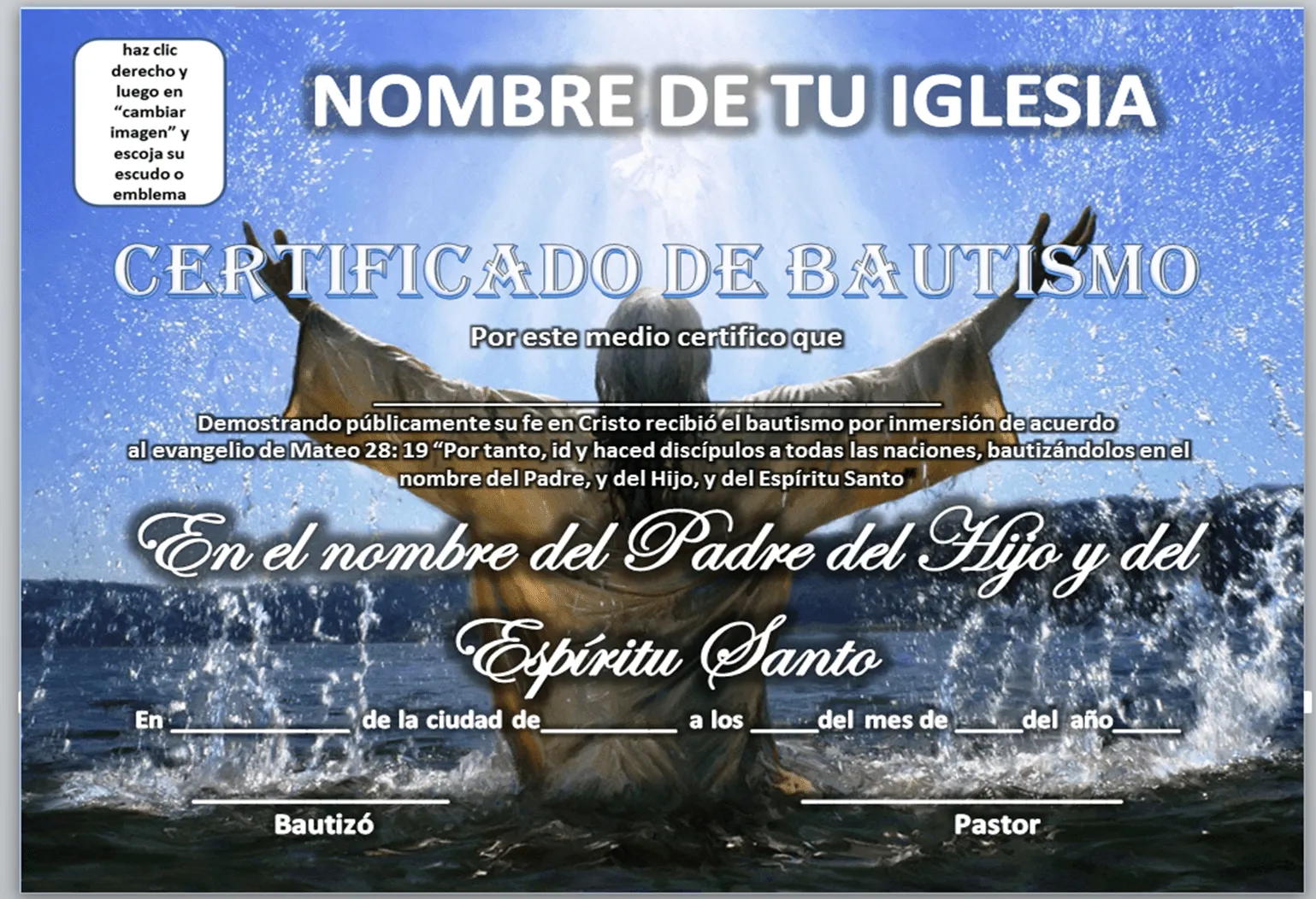 IGLESIA MAR ABIERTO: CERTIFICADOS DE BAUTISMO PARA DESCARGAR