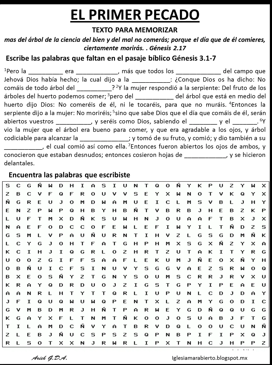 IGLESIA MAR ABIERTO: Clase Bíblica para niños - El Primer Pecado -