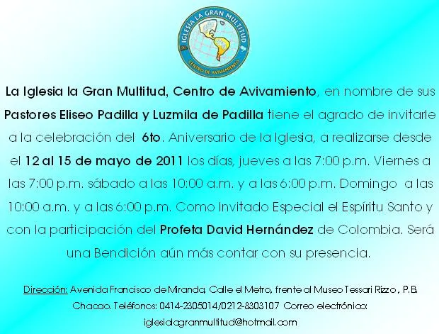 IGLESIA LA GRAN MULTITUD, CENTRO DE AVIVAMIENTO: INVITACIÓN 6TO ...