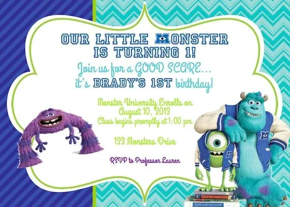 Items similar to Monsters Inc Universidad cumpleaños invitación on ...