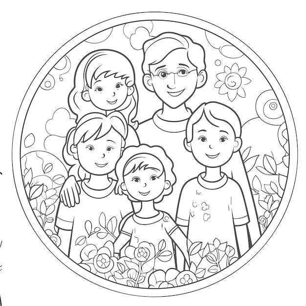 Illustartion libro para colorear página familia | Vector Premium