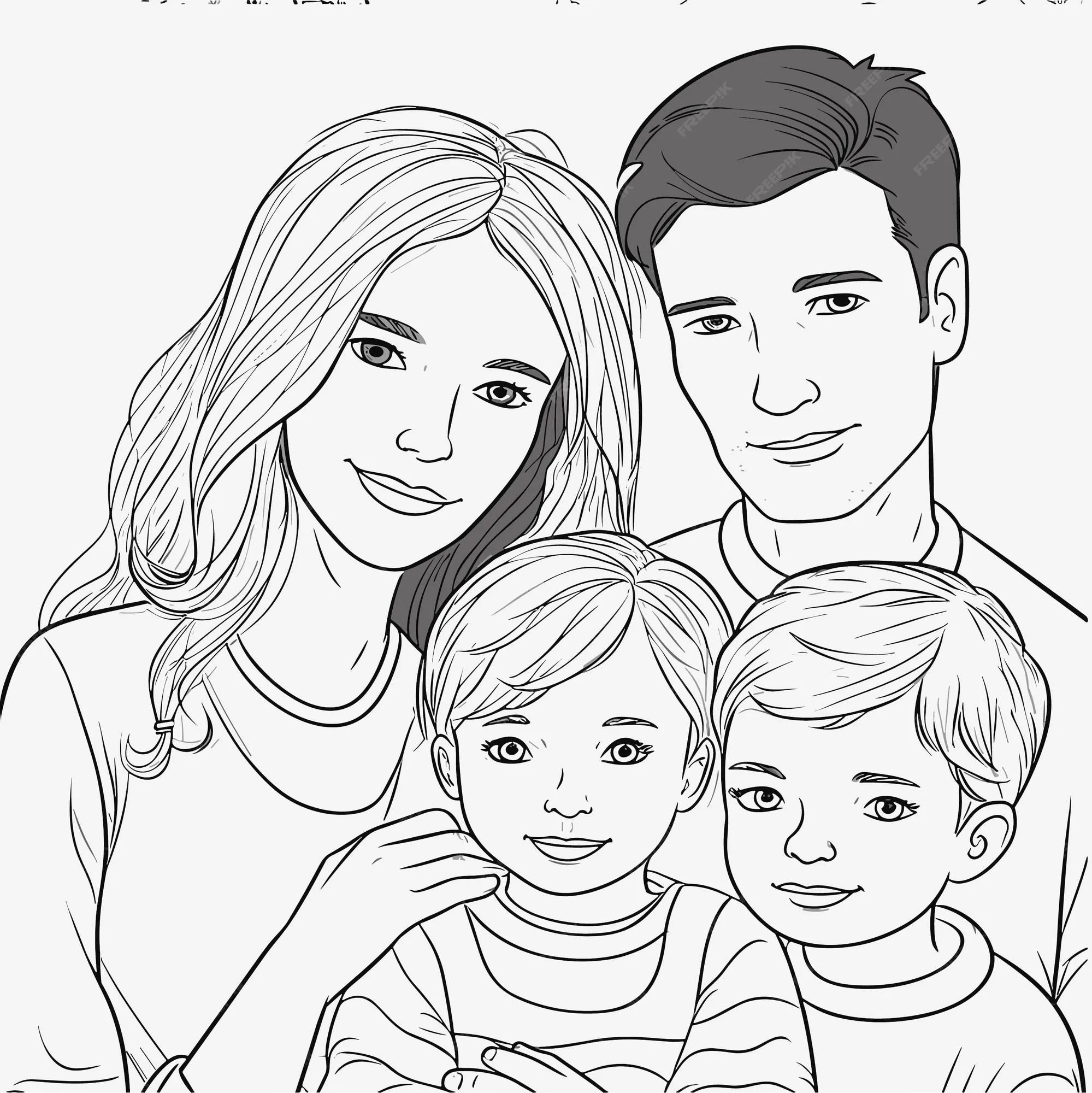 Illustartion libro para colorear página familia | Vector Premium