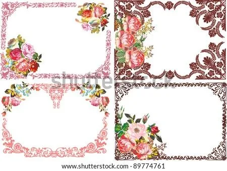 Illustration With Four Beautiful Rose Flower Frames - 89774761 ...