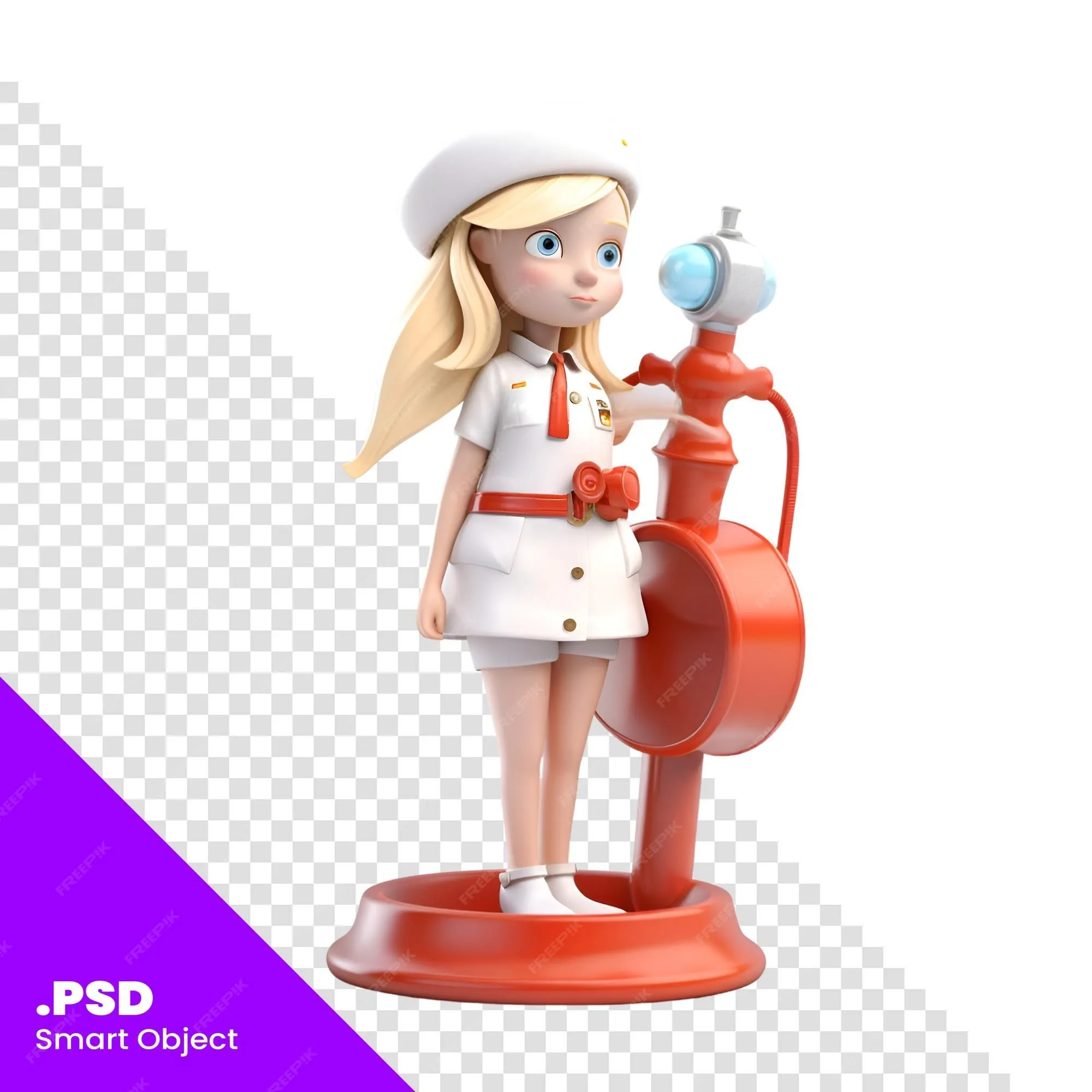 Ilustración 3d de una chica marinera de dibujos animados con una plantilla  psd de boca de incendios | Archivo PSD Premium