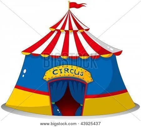 Ilustración de una carpa de circo colorido sobre un fondo blanco ...