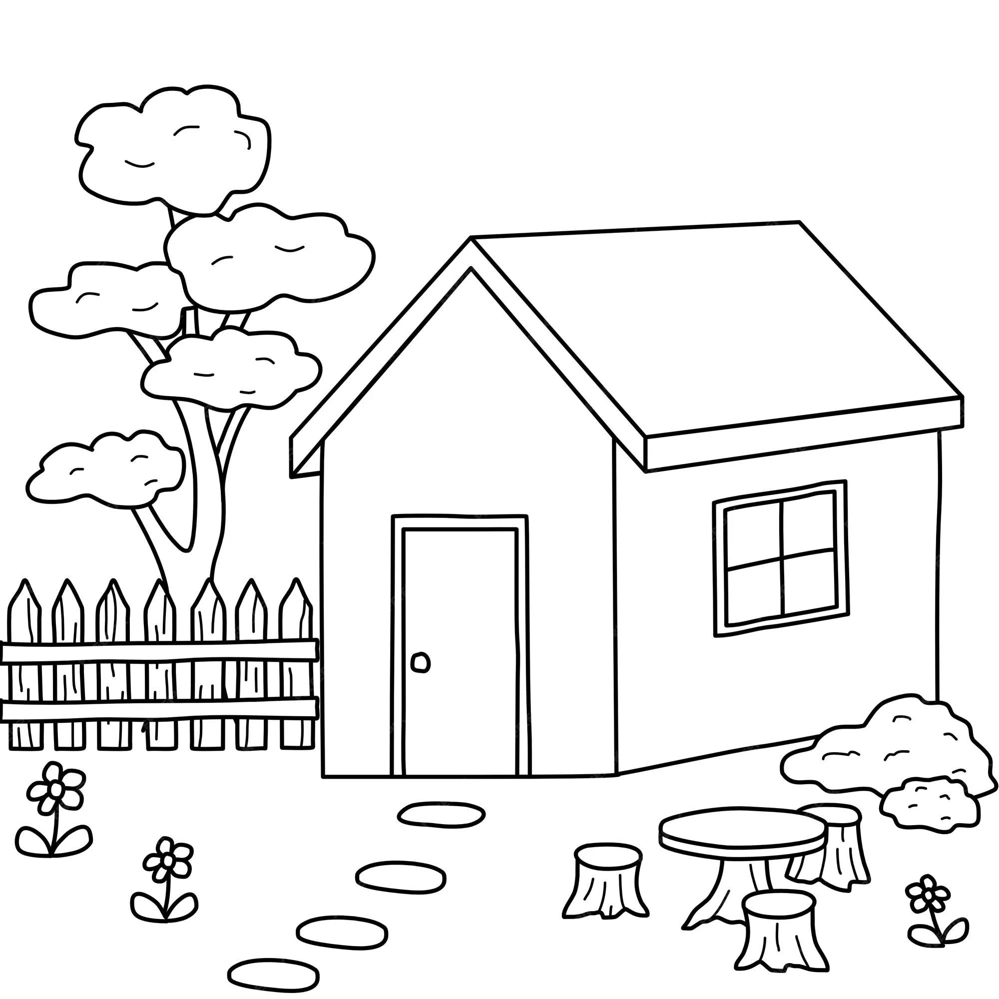 Ilustración de dibujo de casa con entorno de pueblo para niños libro para  colorear | Vector Premium