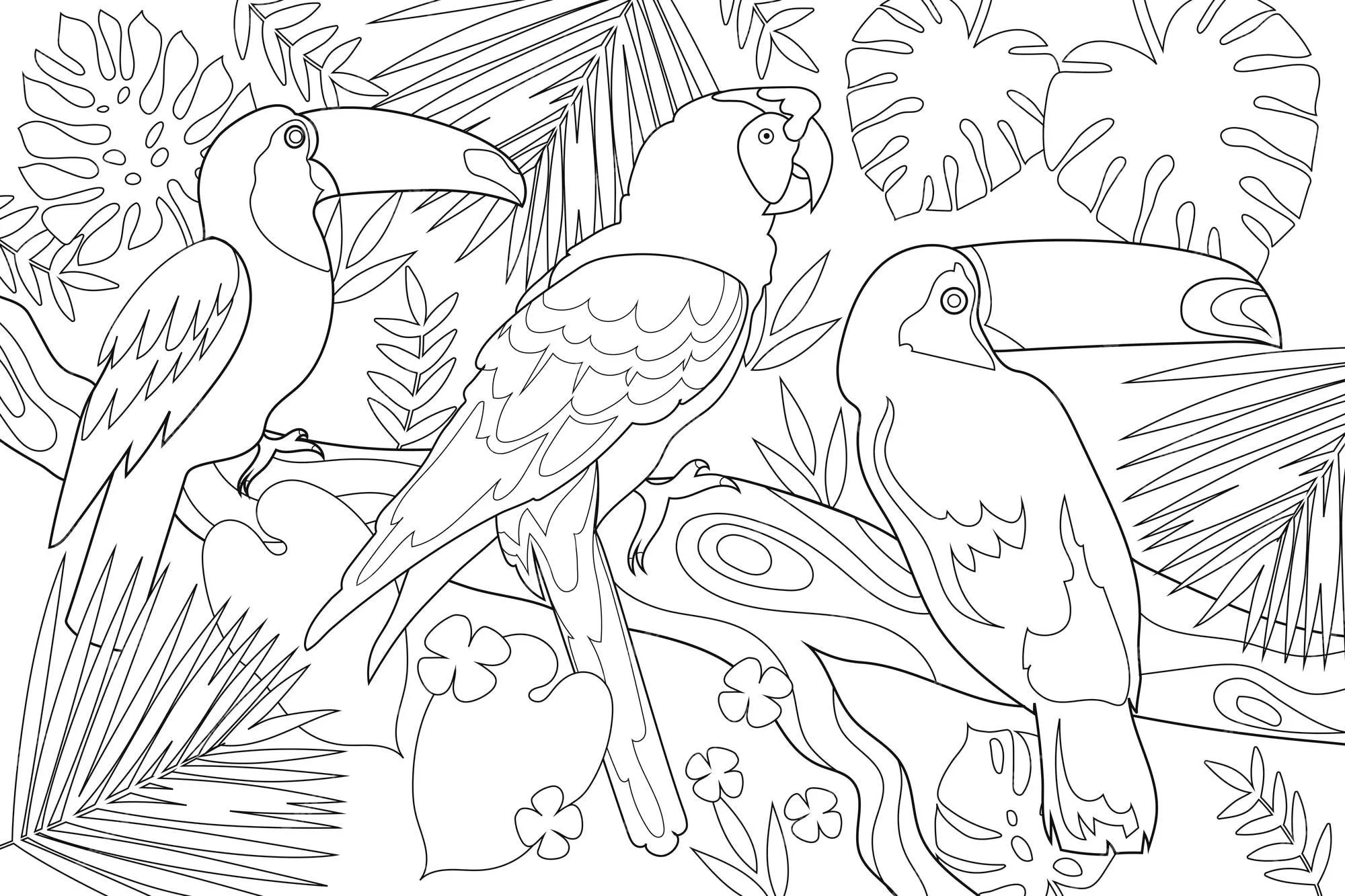 Ilustración lineal para colorear un bosque tropical | Vector Premium