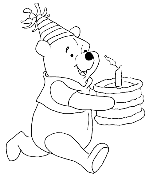 Imagen para colorear Winnie the pooh sujetando tarta de cumpleaños ...