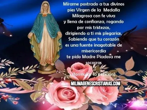 Imagen Cristiana con oración a la Vírgen de la Medalla Milagrosa