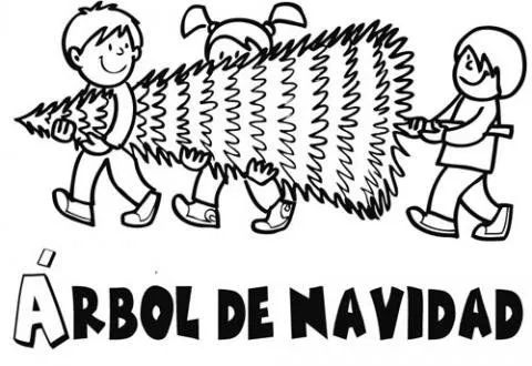 Imagen de niños llevando árbol de Navidad para pintar