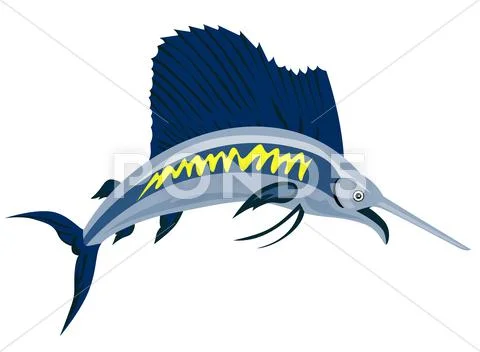 Imagen Vectorial de Pez Vela Peces Saltando Retro. | Gráficos e ...