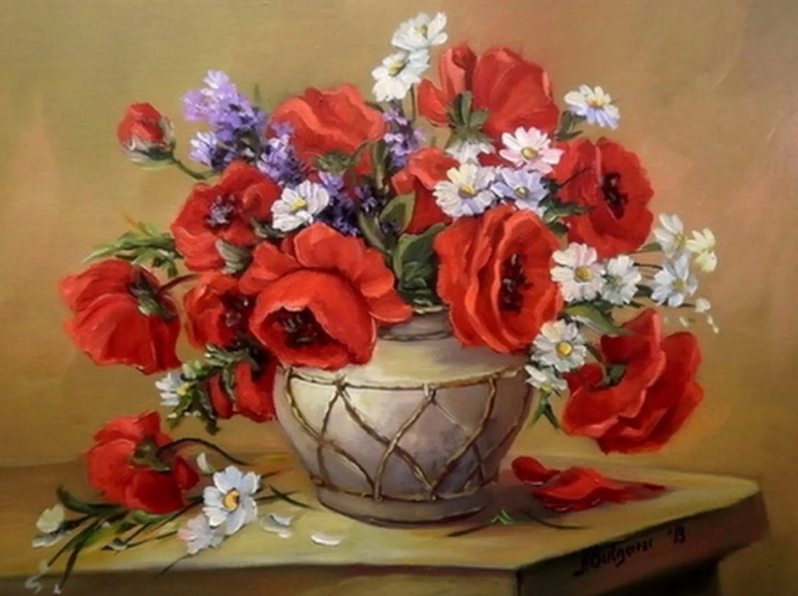 Imágenes Arte Pinturas: Bodegón, Jarrón de Flores Pintura Óleo