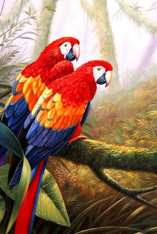 Imágenes Arte Pinturas: PAISAJES CON GUACAMAYAS