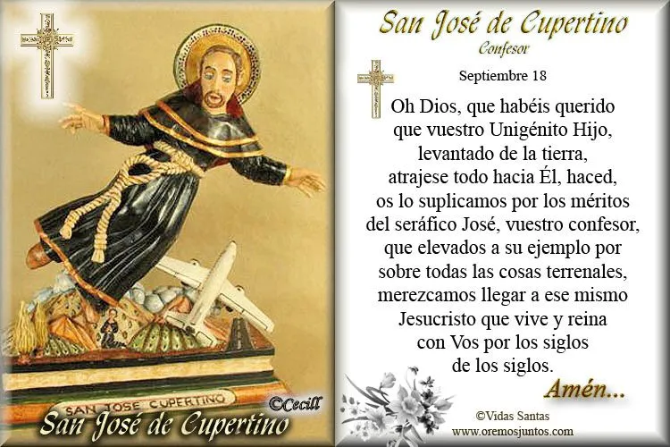 Imágenes de Cecill: Estampita y Oración a San José de Cupertino