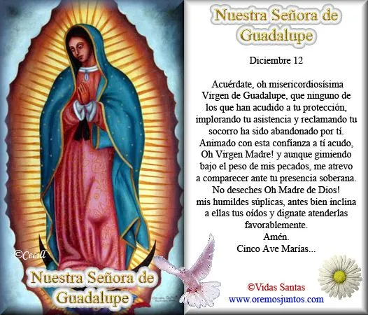 Imágenes de Cecill: Estampita y Oración a Nuestra Señora de Guadalupe