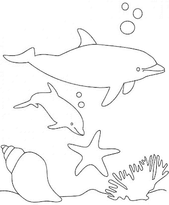 Imagenes para colorear: Dibujo de unos delfines nadando en el fondo de ...