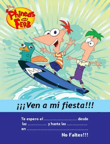 Invitaciones para imprimir de Phineas y Ferb | Fiesta101