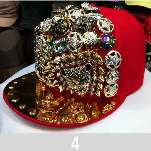 Gorra Skate Bling Plana para Hip-Hop Baile Rap con insignias Broches