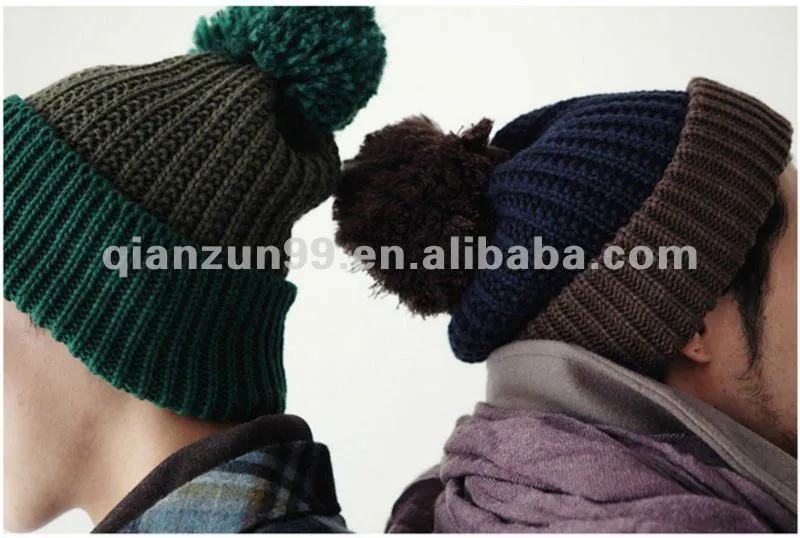 Seeling caliente dos- tono de lana gorro de punto para hombres ...