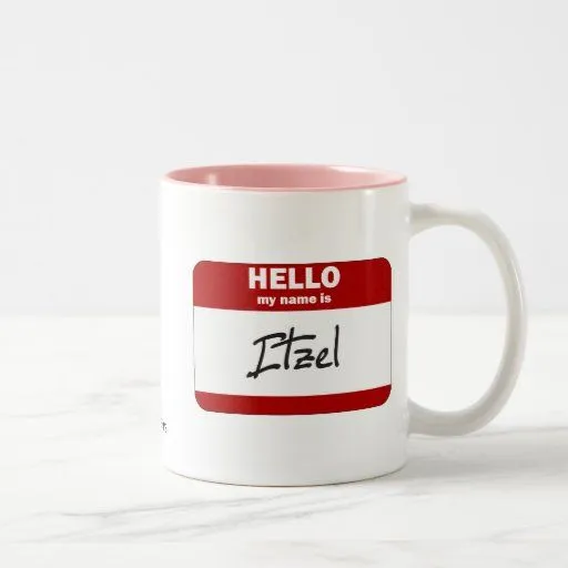 Hola mi nombre es Itzel (rojo) Tazas De Café de Zazzle.