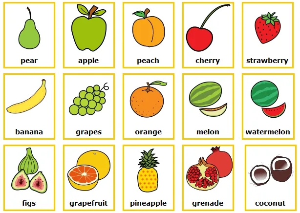 Imágenes y nombres de FRUTAS en INGLES | Material para maestros ...