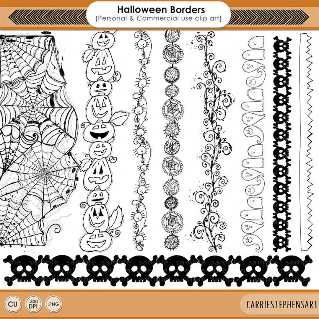 Imágenes prediseñadas de frontera de Halloween garabatos de - Etsy México