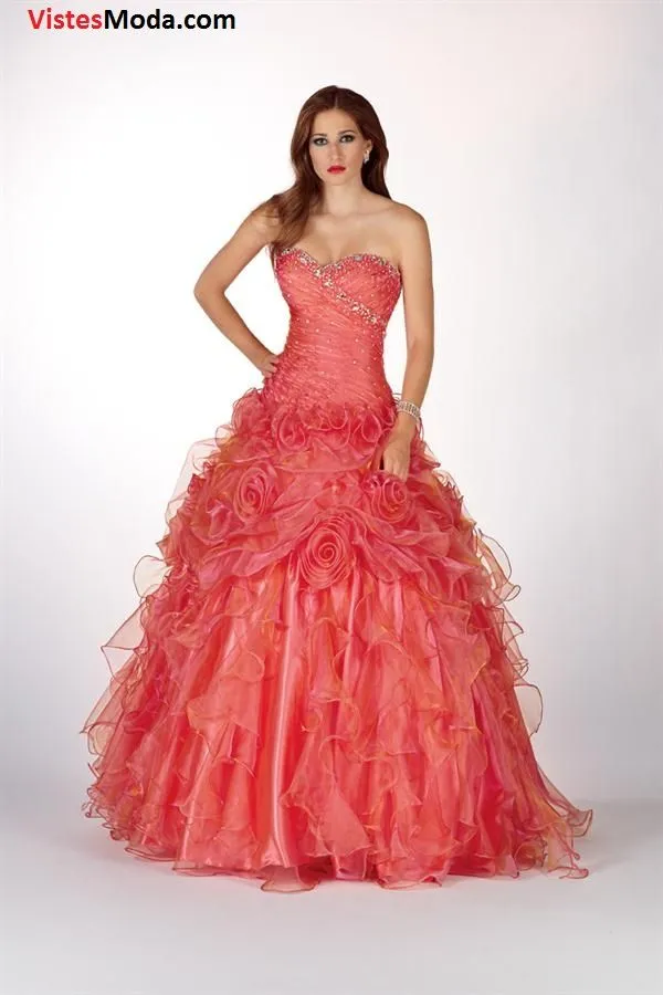 Imagenes de vestidos de XV años en color coral - Imagui