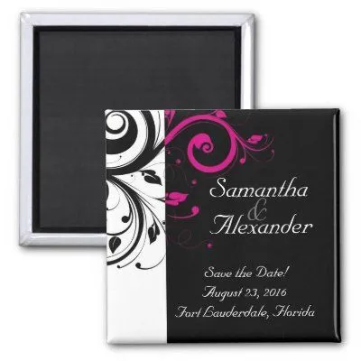 Imán reverso negro, blanco, fucsia de la boda del por CustomInvites