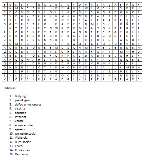 Imformacion: Crucigrama y Sopa de letras sobre el Bullying