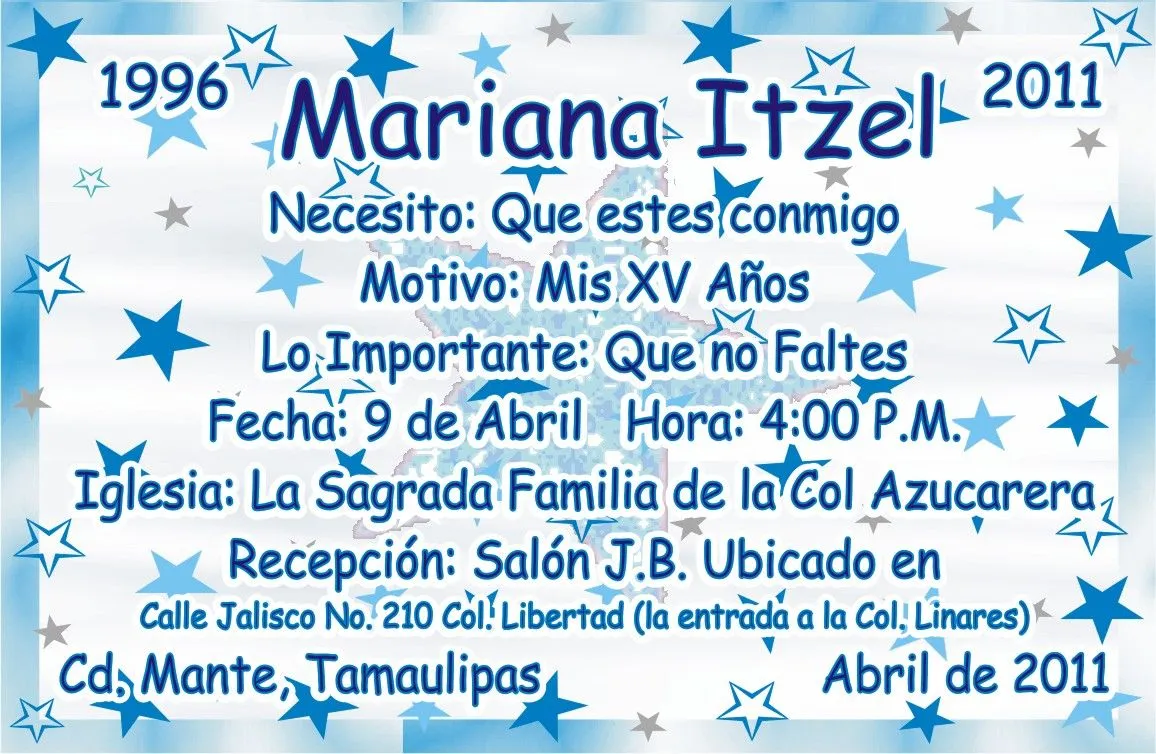 IMPRESIONES MARNEL CD MANTE: INVITACION XV AÑOS ESTRELLAS