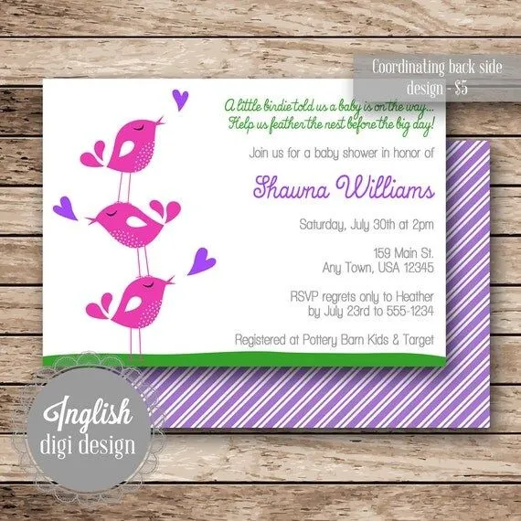 Imprimible Baby Shower invitación aves por inglishdigidesign