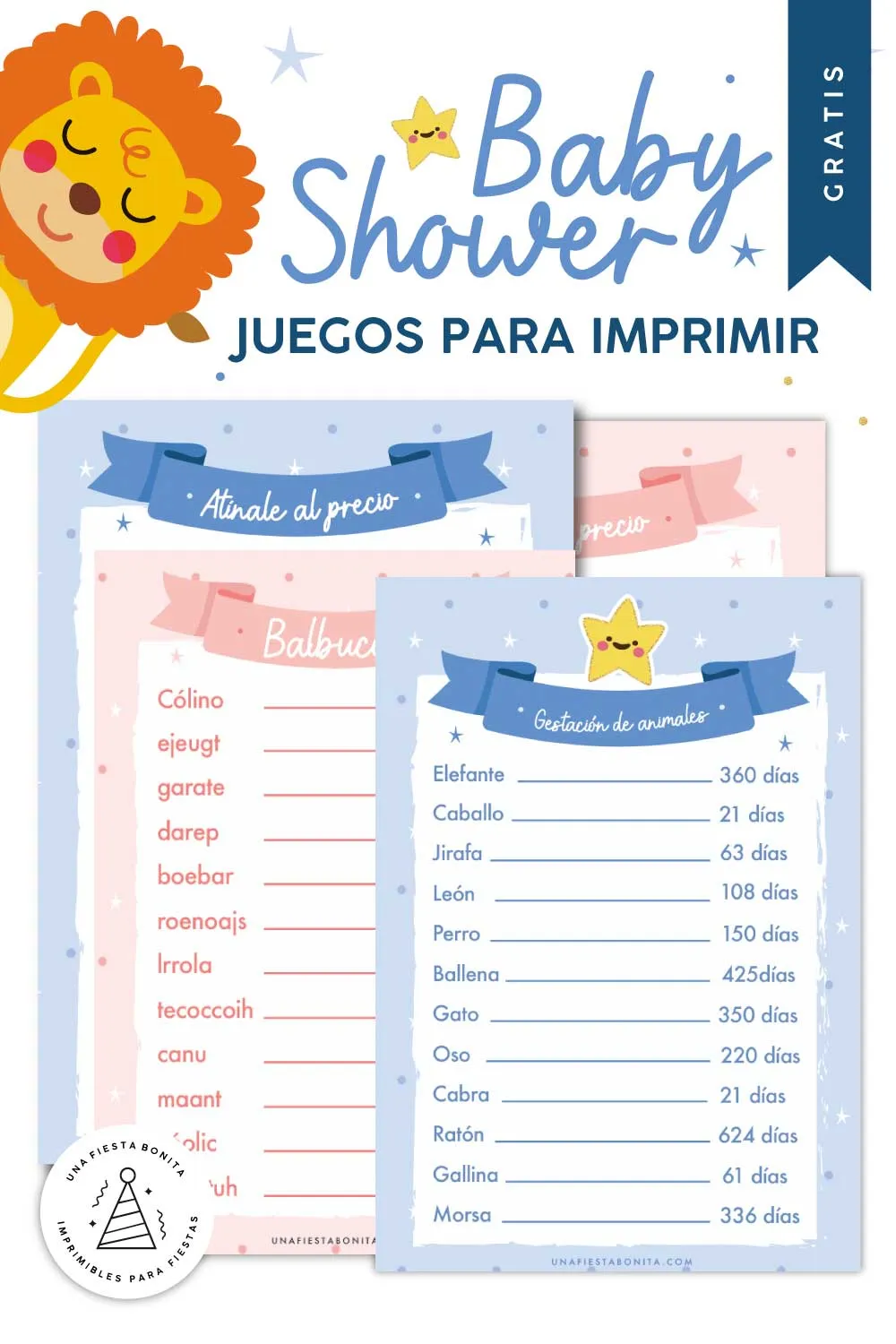 5 imprimibles - juegos para baby shower - UNA FIESTA BONITA