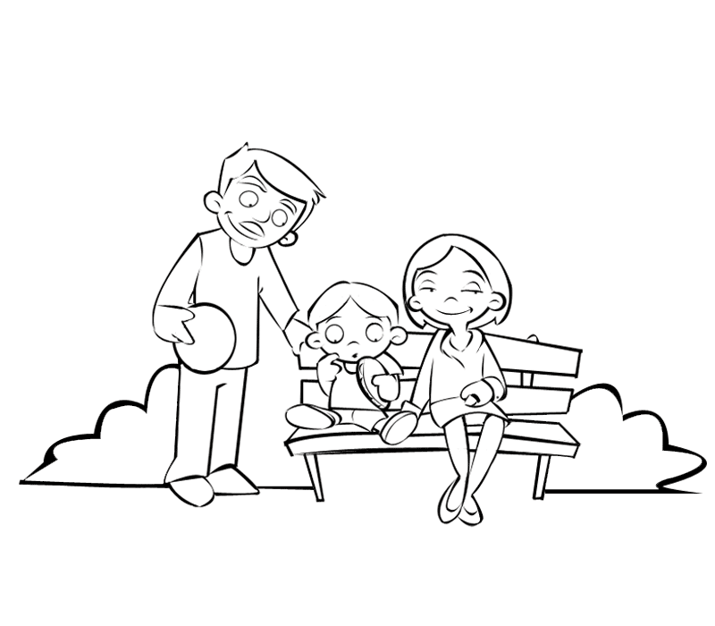 Dibujos de Familia en el banco del parque para colorear