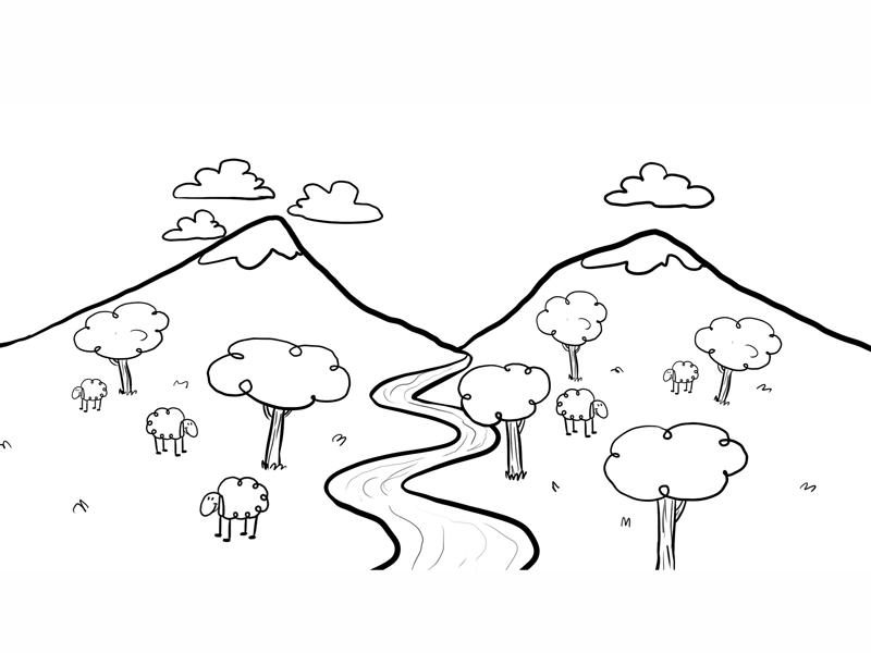 Imprimir dibujos para colorear : Paisaje con río