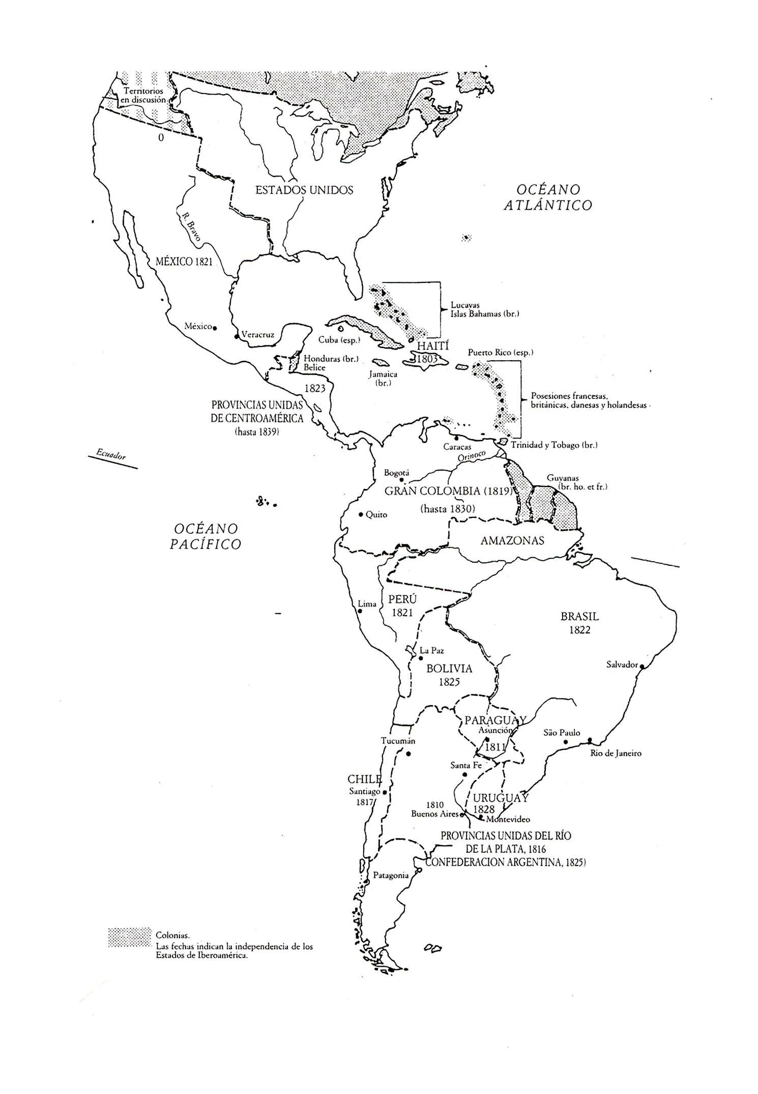 independencias hispanoamericanas mapa blanco | Hispanoamérica Unida