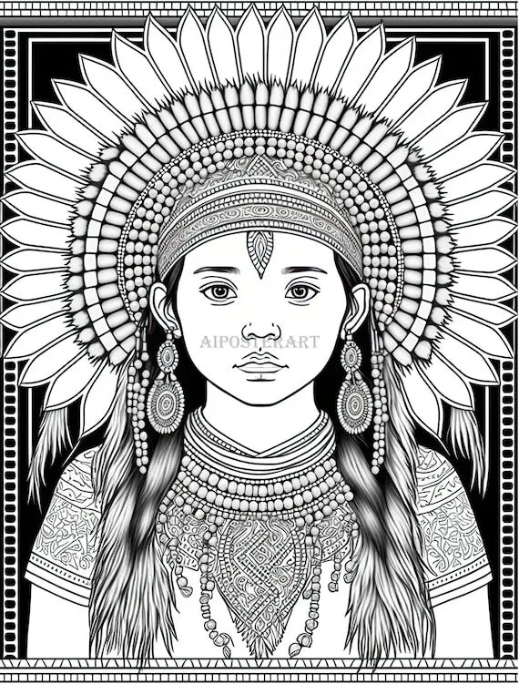 Indígena americano para colorear descargar chica nativo - Etsy México