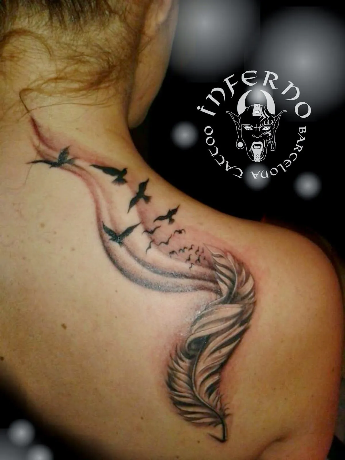 INFERNO TATTOO: Tattoo plumas y pájaros blanco y negro