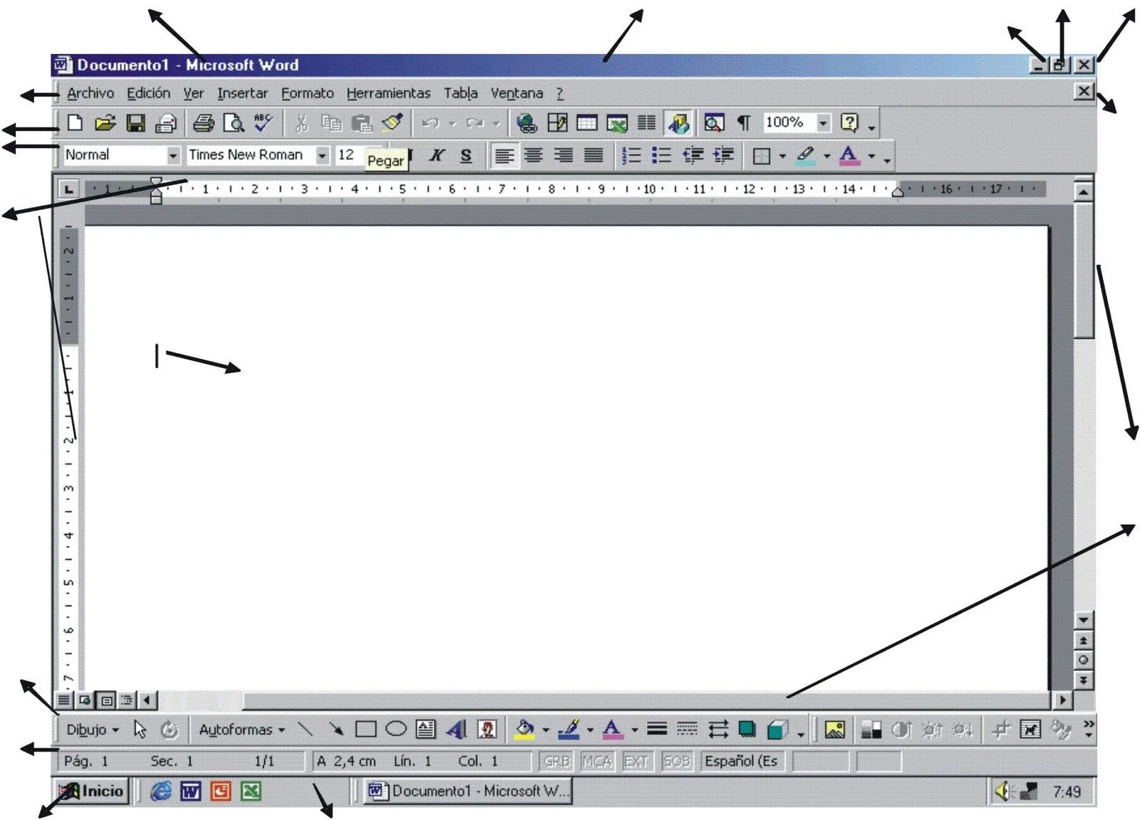 Informática 2°: Ventana de Word, copiala y colocale los nombres