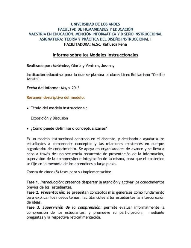 Informe sobre modelo exposición discusión