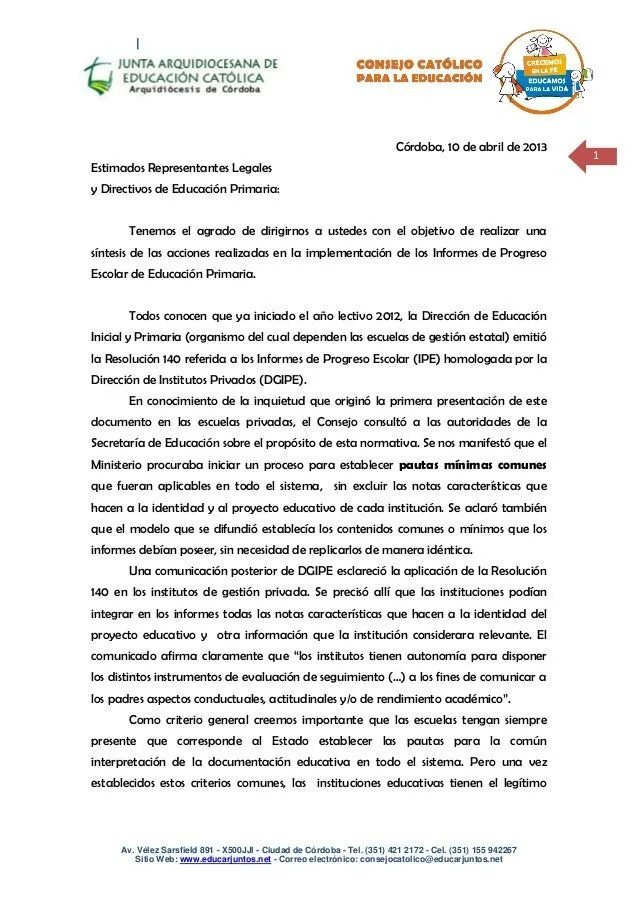 Informe de progreso escolar primaria