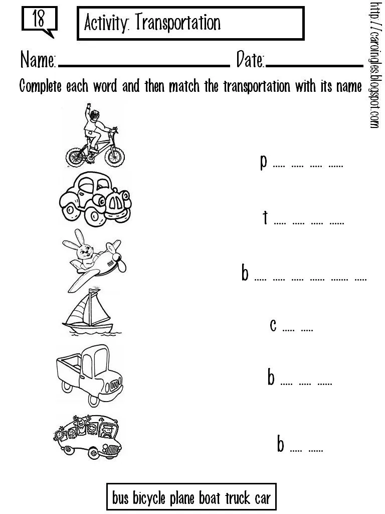 INGLES PARA NIÑOS (FICHAS): Means of transportation